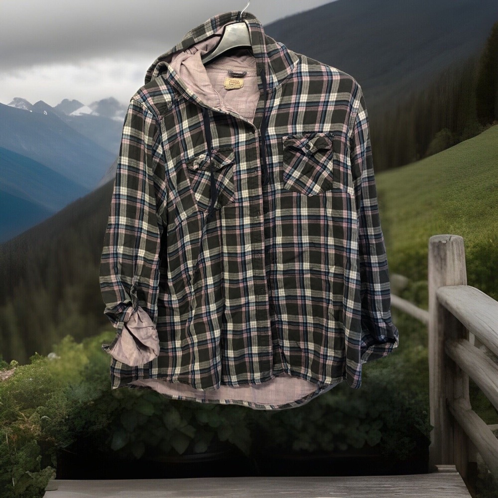 Boston Traders Black Pink An Blue Flannel Shirt W Hoodie Quilt Lined Size XXL